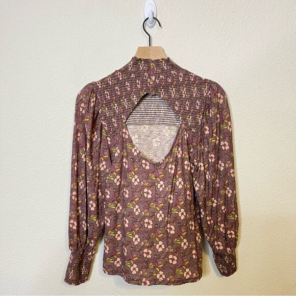 Nation LTD Sandrine Boheme Tee Floral Smocked Open Back Long Sleeve Blouse L - Picture 5 of 7